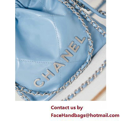 Chanel Shiny Calfskin & Silver-Tone Metal CHANEL 22 Mini Handbag AS3980 Blue - Click Image to Close